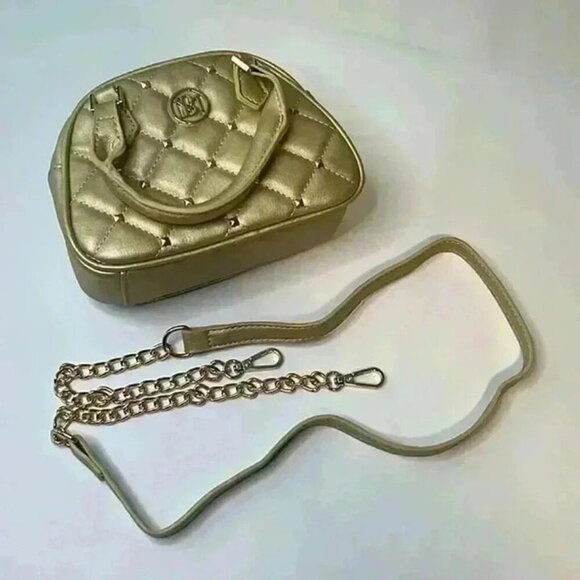 BADGLEY MISCHKA MINI DOME CROSSBODY‎ PURSE QUILTED METALLIC GOLD STUDS - Picture 7 of 7